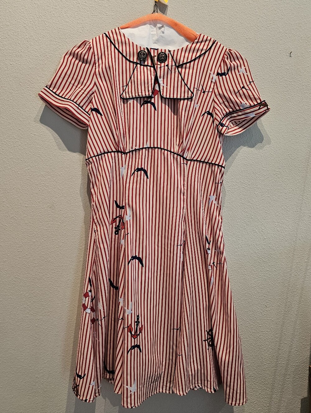 Hell Bunny Red and White Striped Sailor Dress with Navy Accents